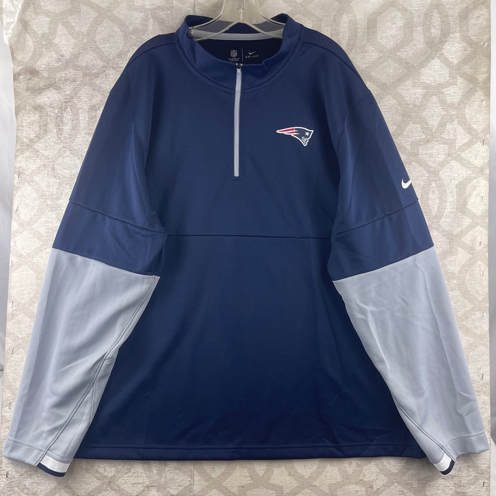 Nike NFL New England Patriots Dri-FIT Quarter Zip Pullover Navy Grey Mens XXL